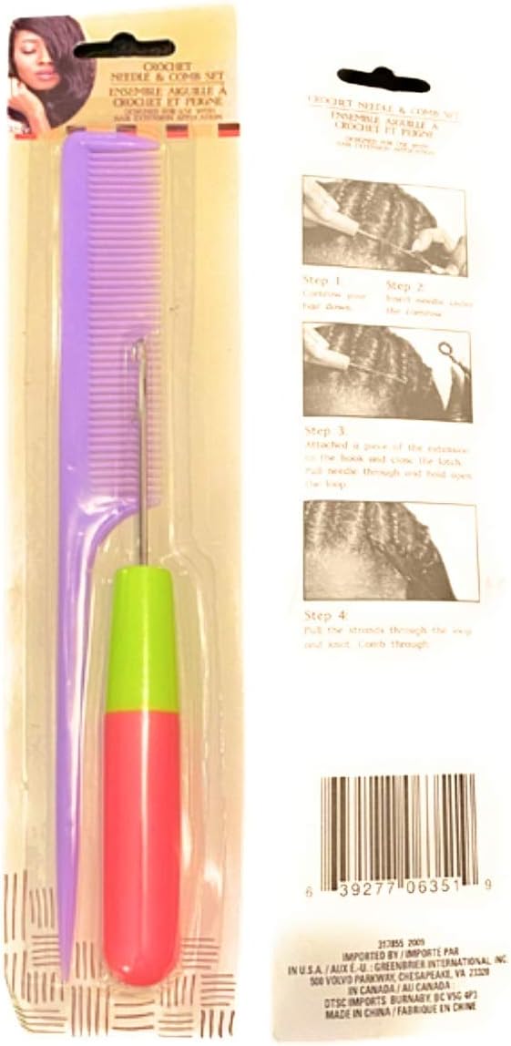 Crochet Needle Hook & Comb Set for Braids Cornrows Weave Extension Loop Application Rat Tail Styling