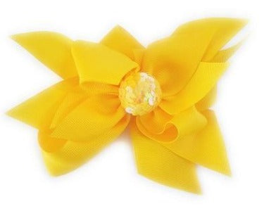Girl's Yellow Hair Ribbon Bow Sequin Ball - Elise Beauty Supply