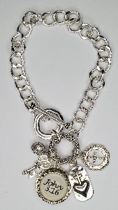 Silvertone Cluster Charm Bracelet Jewelry John 3:16 - Elise Beauty Supply