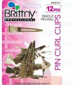 Brittny Single Prong Pin Curl Clips 12 pcs - Elise Beauty Supply